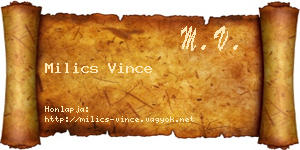 Milics Vince névjegykártya